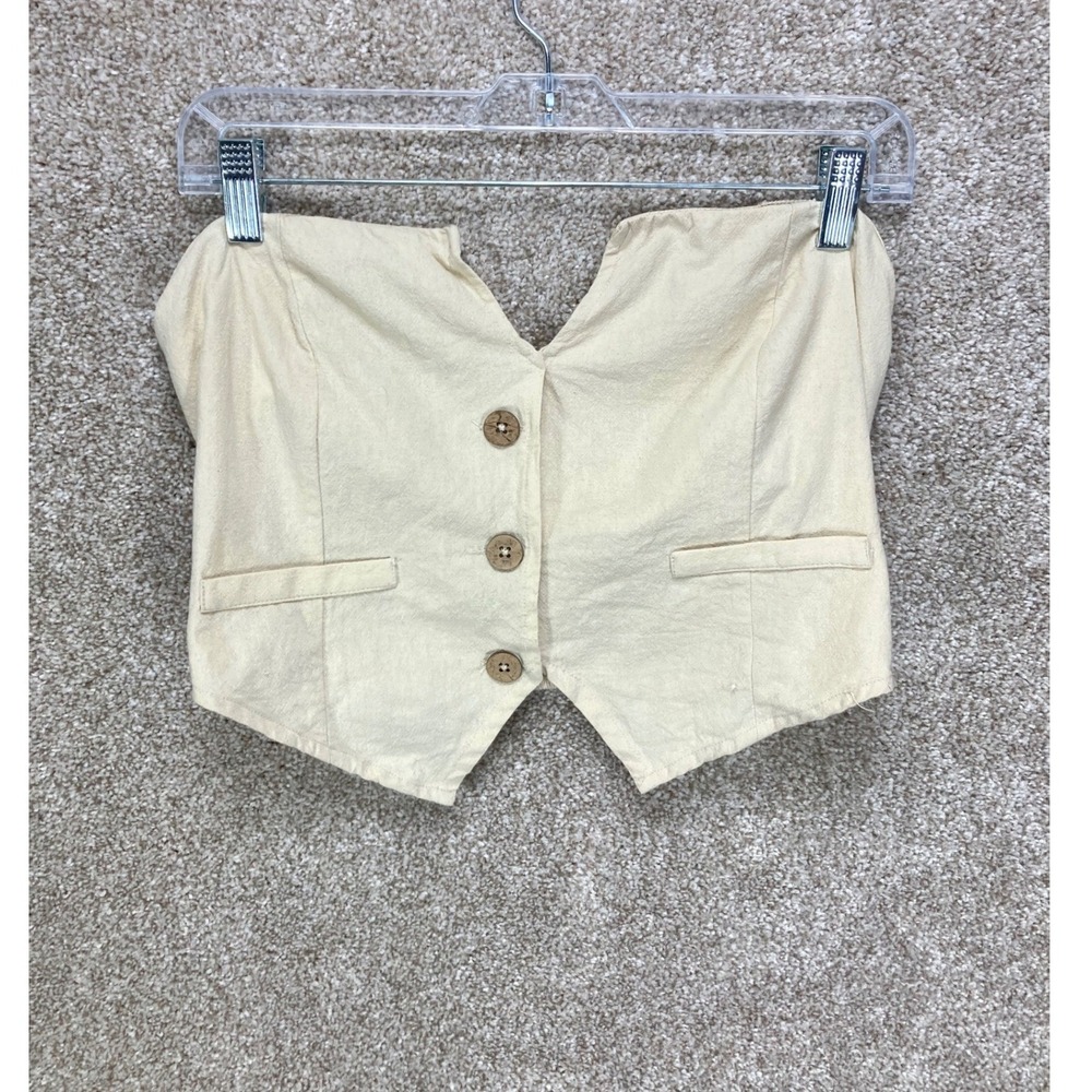 Free People Button Front Strapless Vest Crop Top Women S Cream Cotton Layering - Picture 1 of 7